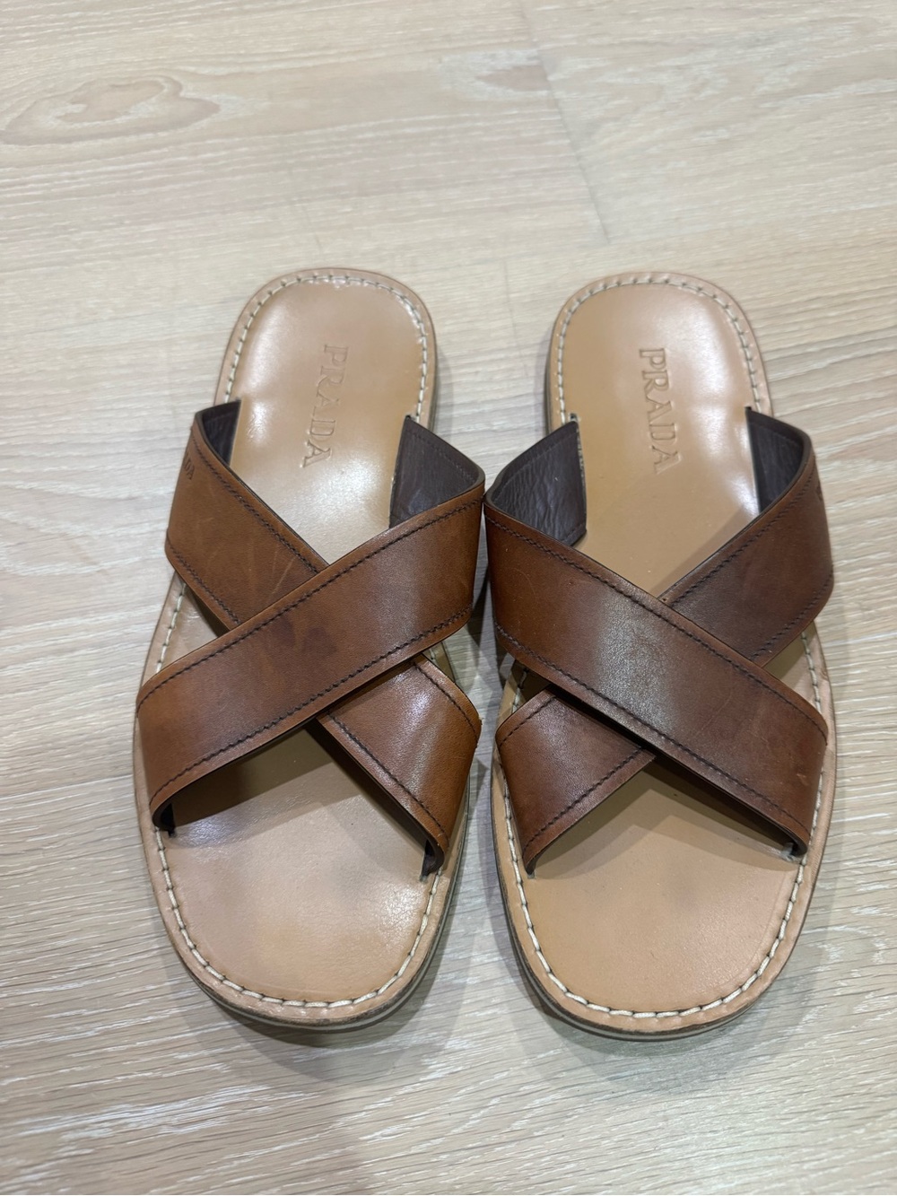 PRADA men brown criss cross sandal 9